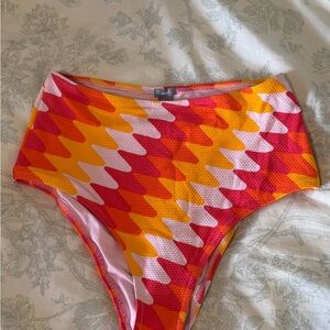 aerie High-Waist Bikini Bottoms in Pink, Orange & White